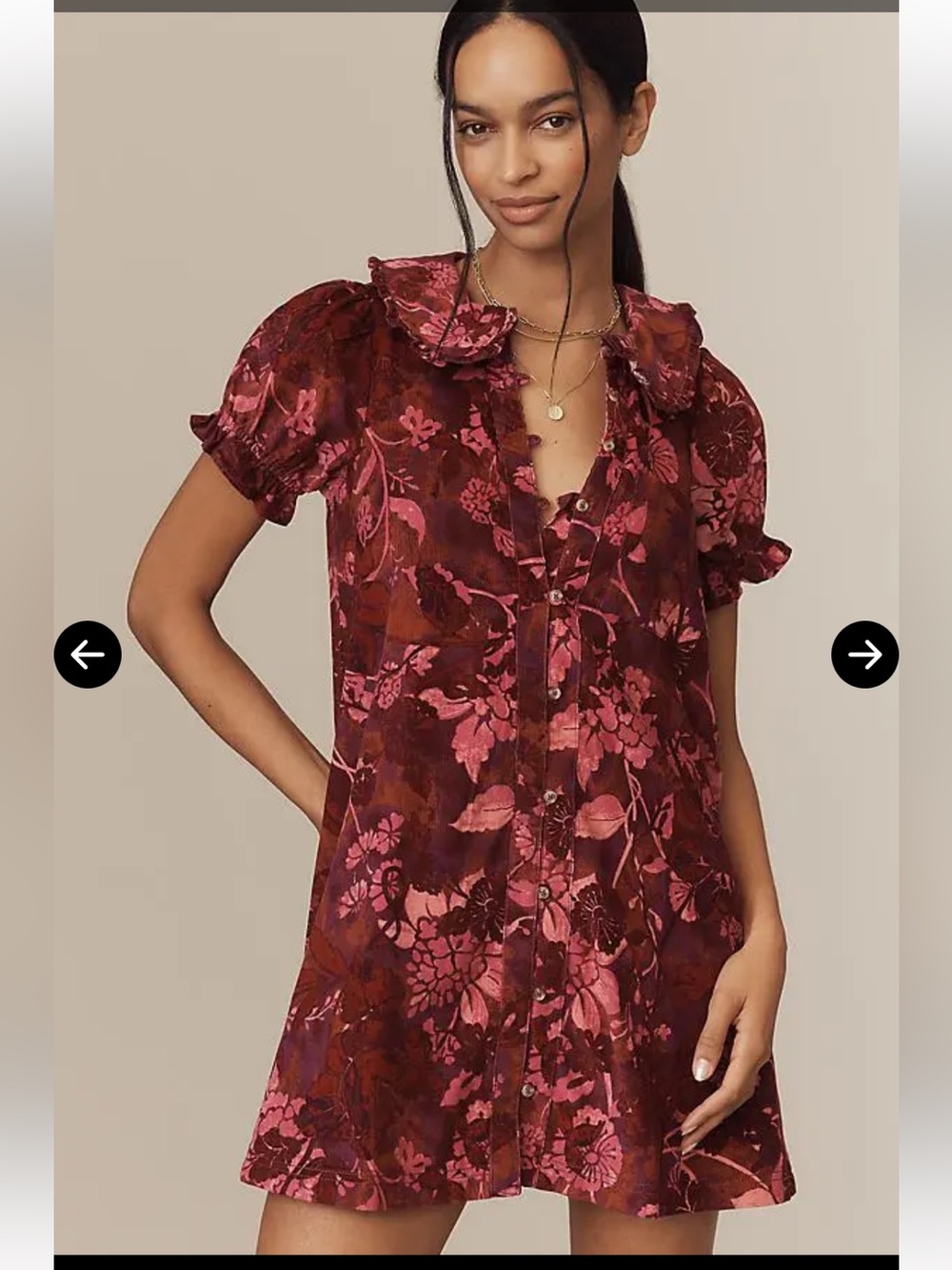 Pilcro Anthro Keira Floral Corduroy Mini Dress S Peter Pan Collar Puff Sleeve